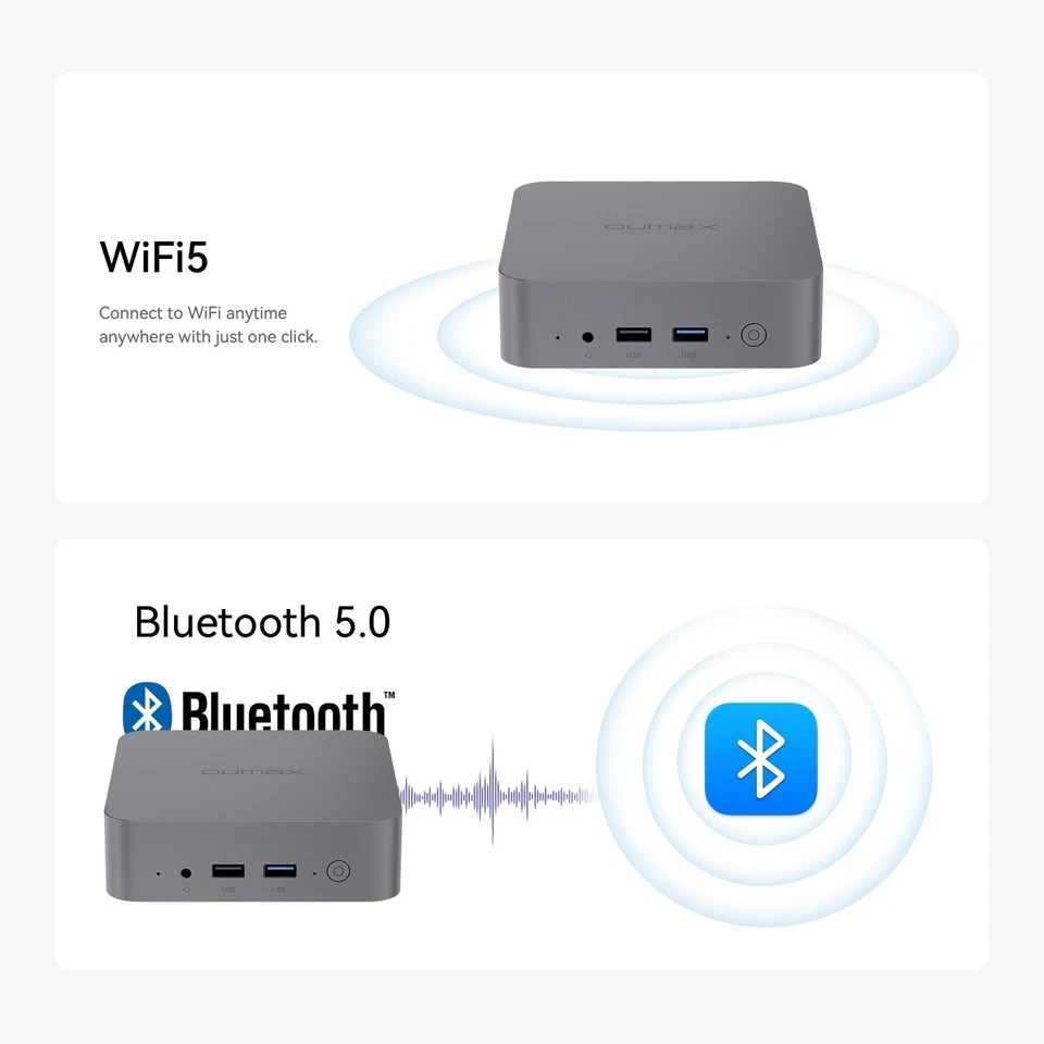 Oumax Intel N95 mini pc up to 3.4GHz 4C/4T RAM8GB DDR4 SSD256GB WIFI5 Computers - Image 3 of 4