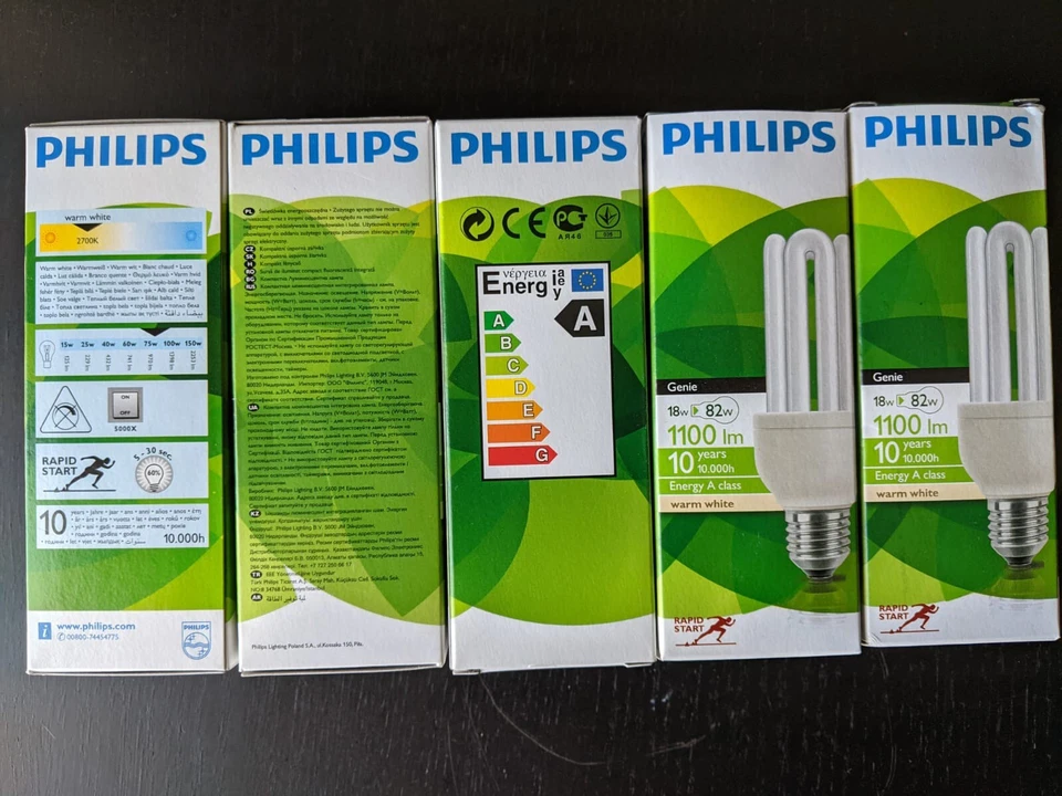 Bulbs 10X Philips Genie Warm White Eco 18w = 82w 1100lm Screw Bulbs 10,000h New - Image 3 of 4