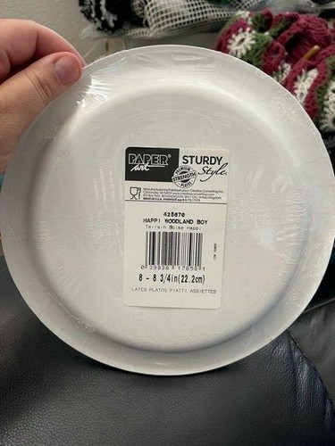 Happy Woodland Boy 9 Inch Paper Plates 8 Pack Owl Raccoon Birthday Tableware New - Picture 2 of 2