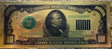 1928 $1000 Novelty 24K Gold Foil Note Bill Banknote Grover Cleveland Collectible
