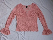Moda International Lace Top V Neck Bell Sleeve Fairy Grunge Women’s Large 