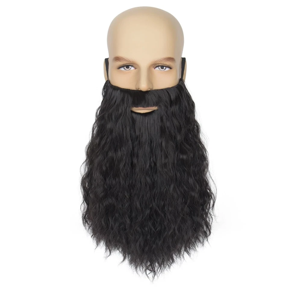 Long Curly Black Synthetic Beard with Adjustable Band for Easy Wear & Comfort - Image 3 of 4
