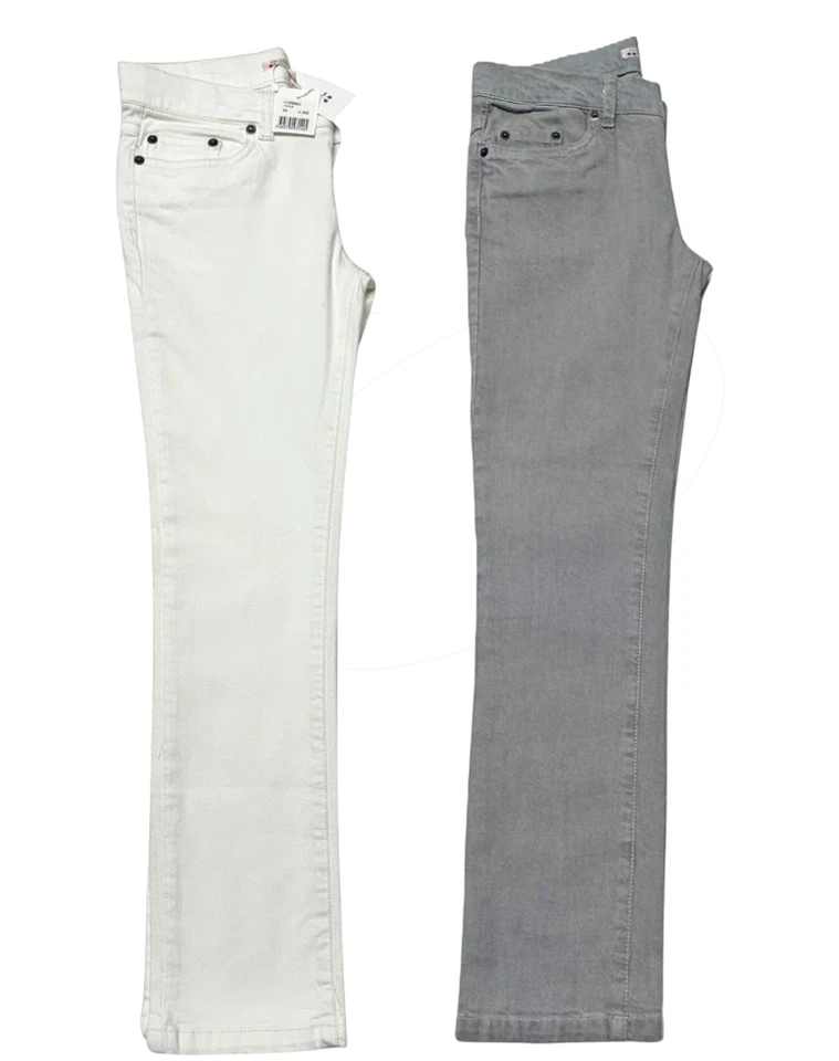 Pantalones de algodón Bonpoint para niñas calce ajustado cintura ajustable - gris o blanco talla 8Y, M Foto 2 de 3