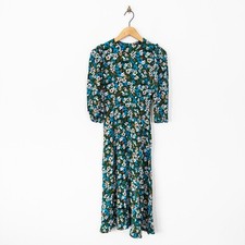 M&S Midaxi Tea Dress Green Floral Size 6 Midi Maxi Half Sleeve