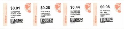Endicia Set of 4 Computer vended postage MNH ATM/CVP/Frama