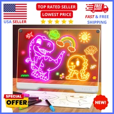 LED Glow Drawing Board 16in Rechargeable Neon Doodle Pad w/ Markers & Tracing