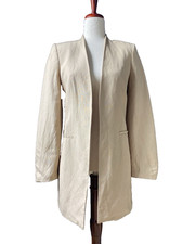 Calvin Klein Women Linen Blend Open Front Blazer Suit Jacket Sz 4 Tan Capsule