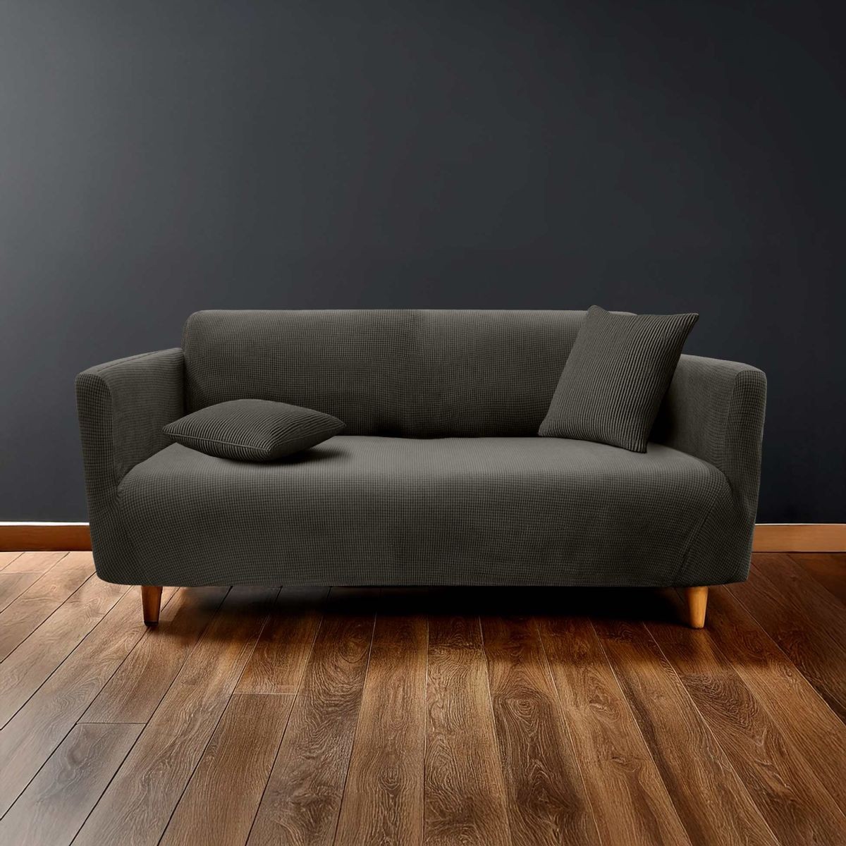Housse de canapé 230cm Sacha anthracite au tissu gaufré premium