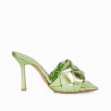 Bottega Veneta Lido Sandals Metallic Pistachio Leather Women EU 37