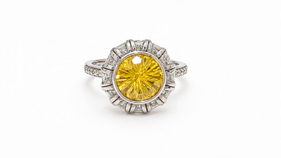 COCKTAIL Ring Yellow Solitaire CZ Zircon (11) Statement Round Halo Baguette FUN!