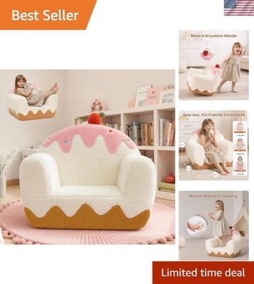 Toddler Chair Kids Couch Soft Sherpa Book Pocket Carry Handle Playroom Bedroom