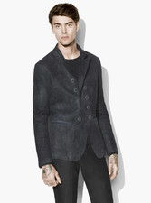  1998 New John Varvatos Collection Double-Breasted Leather Jacket EU52 US42