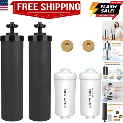Water Filter Replacement for Berkey, 2 Black Carbon Filters and 2 Fluoride Fi...