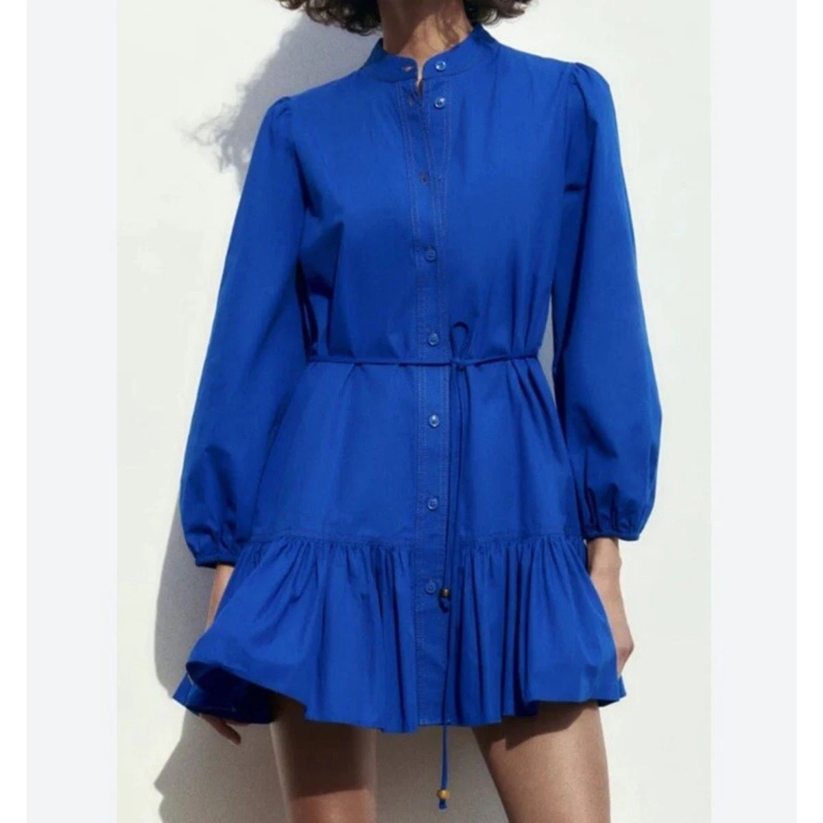 ruffled shirt dress zara Shirt Dress White Frill Dress Zara Zara Denim Ruffle Button Down Mini Shirt Dress White, Women's