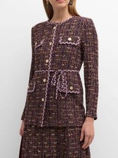Misook Braided-Trim Tweed Knit Purple Jacket Gold Button Blazer Women's Size XL