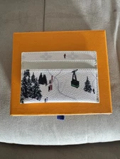 White Ski Snow Monogram Double Card Case Holder Id Wallet Credit Card Holder