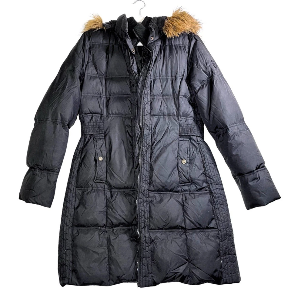 Abrigo Larry Levine Plumón Abrigo Imitación Piel Capucha Larga Parka Chaqueta Negro Mujer Talla L Foto 2 de 4