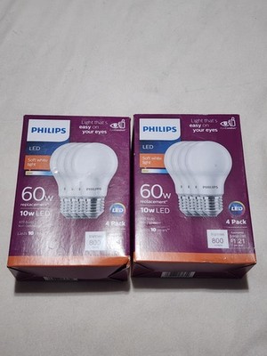 Philips 2 Box 4 pack 10 W = 60 W LED Soft White A19 Bulbs NEW