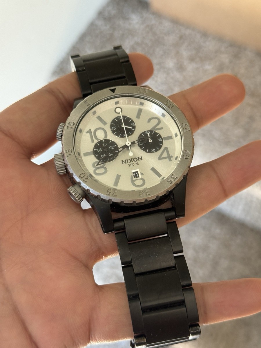 Nixon Silver Dial with Black Subdials and Black Bracelet