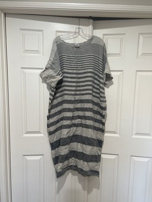 La Bottega di Brunella Italy Striped linen Maxi Dress Gray lagenlook costal XL