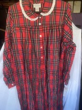 Vtg Lanz of Salzburg Flannel Sleep Shirt Nightgown L Red Plaid Prairie Cottage