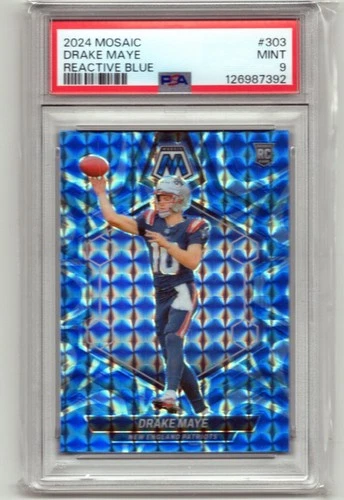 2024 Panini Mosaic - Rookies Drake Maye #303 Reactive Blue Mosaic Prizm (RC)
