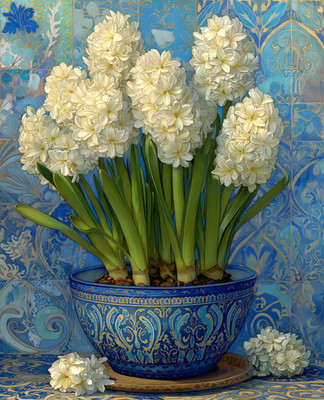 8x10 Cottagecore Storybook Blue and White Floral Bowl Art Print - 976565452