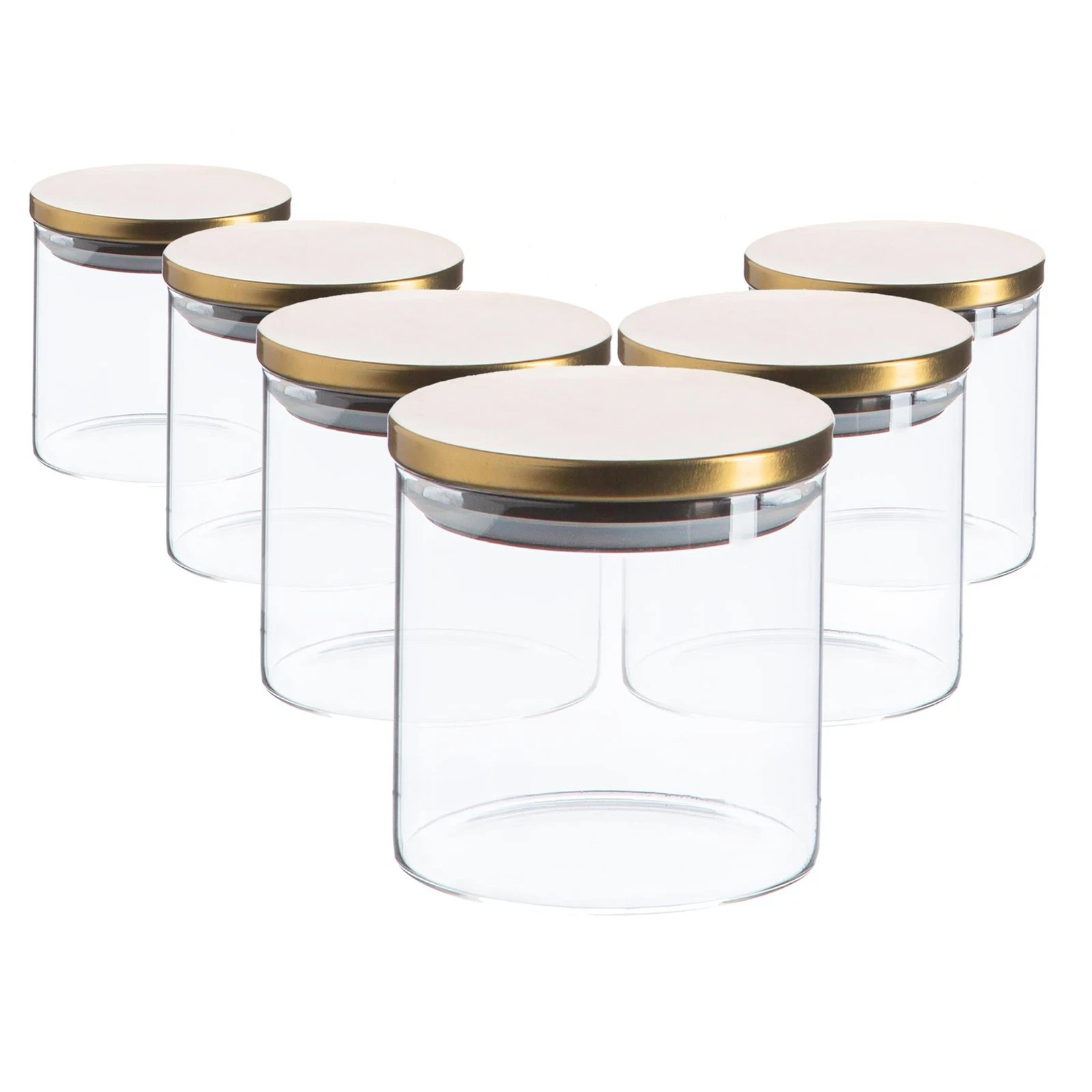 6x Scandi Storage Jars & Metallic Lids Modern Food Kitchen Container 550ml Gold