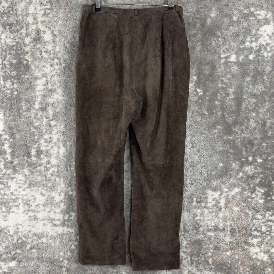 Pantalones de tiro alto de cuero gamuza suave forrados en marrón Emanuel Ungaro talla 10 Foto 4 de 4