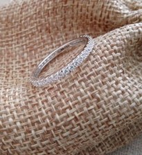 Diamonique 9ct White Gold Eternity Skinny Micro Pave Ring Sz O Cruise Wedding