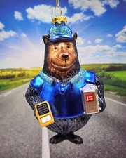 Glass COURIER BEAR PACKAGE DELIVERY POSTMAN Christmas Ornament New UPS USPS