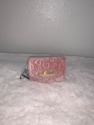 pink guess clutch purse with gold strap