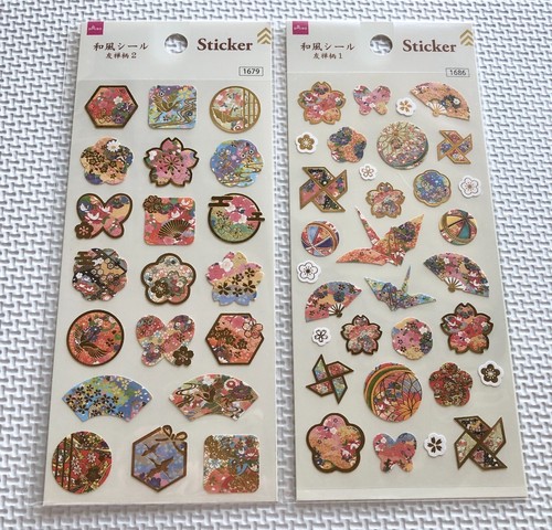 Japan Daiso Yuzen Pattern Japanese-Style Stickers Shuriken Origami Crane 2set - Picture 2 of 6