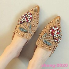 Women's Rhinestones Decor Slippers Slip On Mules Flats Pointed Toe Summer Slides