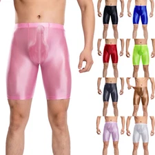 Men Shiny Oily Boxer Shorts Elastic Elephant Trunks Sheath Pouch Underwear Short