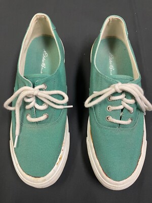 Eddie Bauer Womens Green Canvas Deck Shoes Excellent Condition Sz St  Pat's