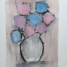 Floral Art Original Abstract Flower Acrylic Painting Expressive Minimalist 11x14