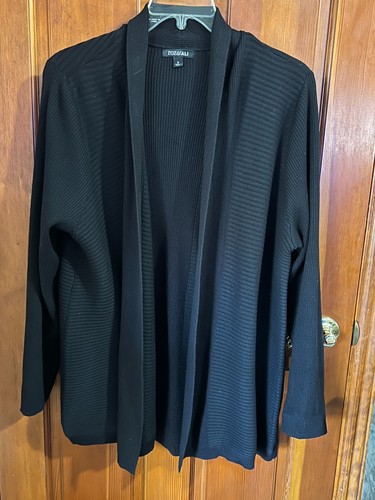 Preowned ROZ & ALI Black Ribbed Rayon Polyester Open Sweater Woman 1X - Picture 3 of 16