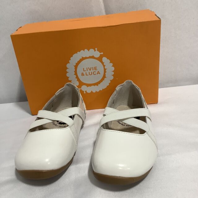 Livie & Luca Mariposa White Patent Crinkle Leather Toddler Girl Shoes Size 10