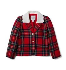 Janie and Jack Girl Bradbury Red Plaid Embroidered Collar Twill Blazer Size 4