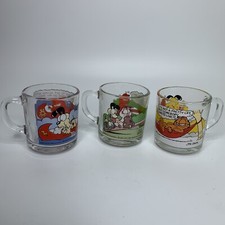 Garfield Glass Mug Cups made in USA from McDonalds Vintage Set of 3 Anchor