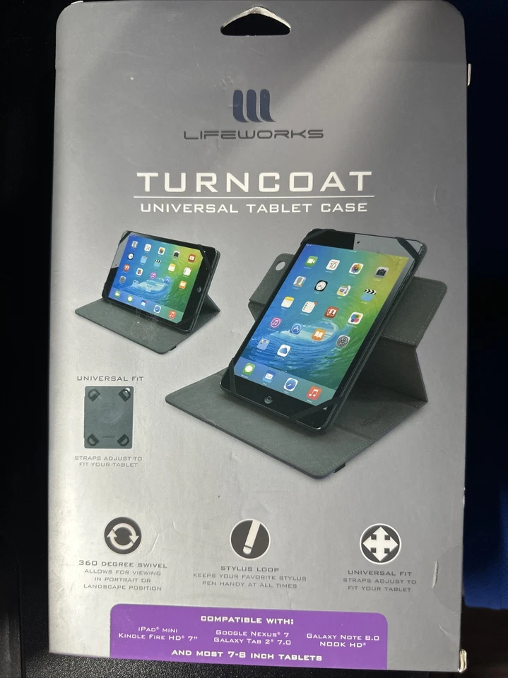 Lifeworks Turncoat 7-8" Folio Tablet Case 360° Swivel & Stylus Loop- Blue - Image 2 of 2