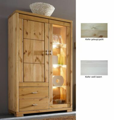 Massivholz Vitrinenschrank Kiefer massiv Highboard vitrine Wohnzimmer