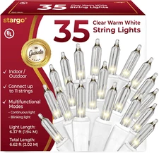 Clear Warm White Christmas Tree Lights-6.3' String of 35 Incandescent Mini Bulbs