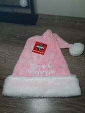 NWT INFANT BABY'S IT'S MY 1ST. CHRISTMAS SANTA HAT - PINK - POM POM-NEW-SHIP24HR