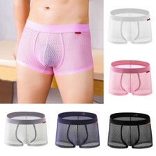 Men Briefs See Through Sheer Boxer Mesh Underwear Shorts Trunks Underpants Se ;