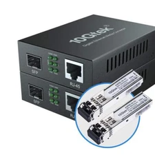 Gigabit Ethernet Media Converter, MultiMode Dual LC Fiber to Ethernet RJ45 Co...