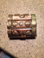 ANTIQUE INDIA CARVED CAMEL BONE & BRASS JEWELRY TRINKET BOX