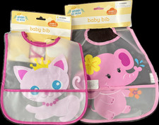 Angel of Mine Baby Bibs with Pouch Kitten and Elephant Set of 2