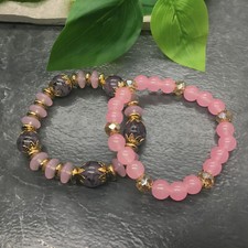 2 PC Handmade Bohemian Beaded Stackable Stretch Bracelet Set New Free Ship 8435